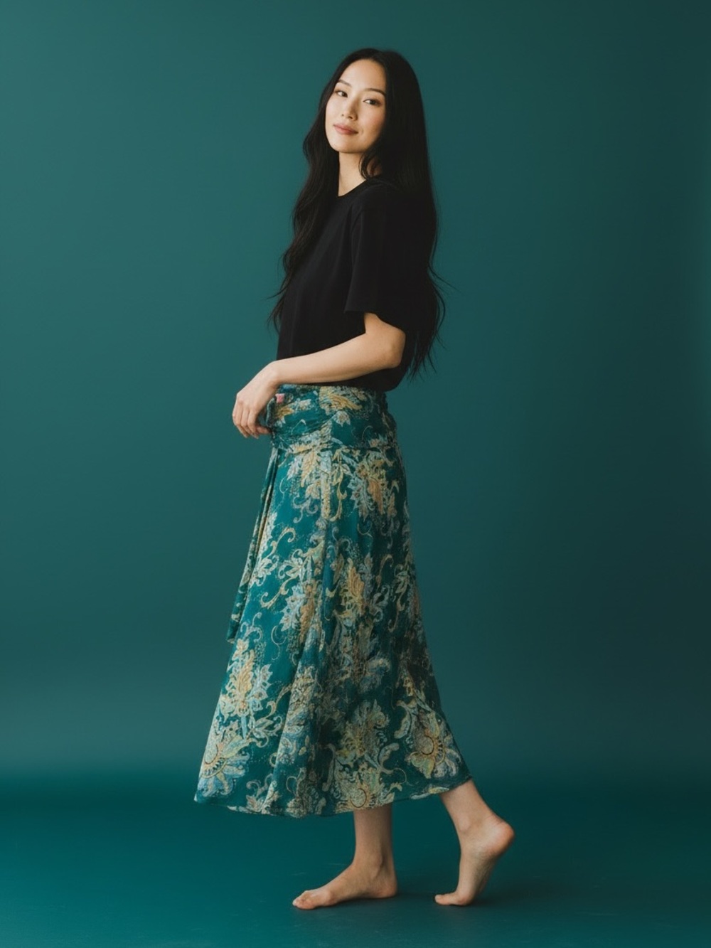 Bandolino Teal Paisley Midi Skirt